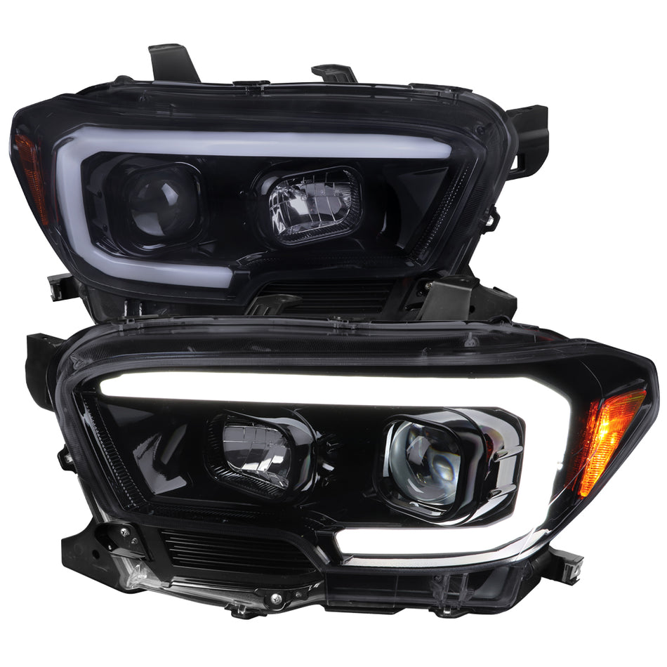 2016-2023 Toyota Tacoma Switchback LED C-Bar Projector Headlights (Glossy Black Housing/Smoked Lens)