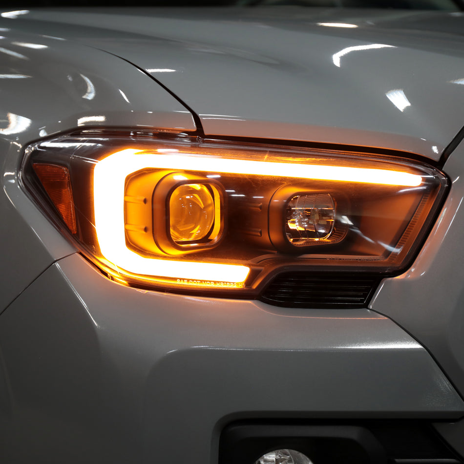 2016-2023 Toyota Tacoma Switchback LED C-Bar Projector Headlights (Matte Black Housing/Clear Lens)