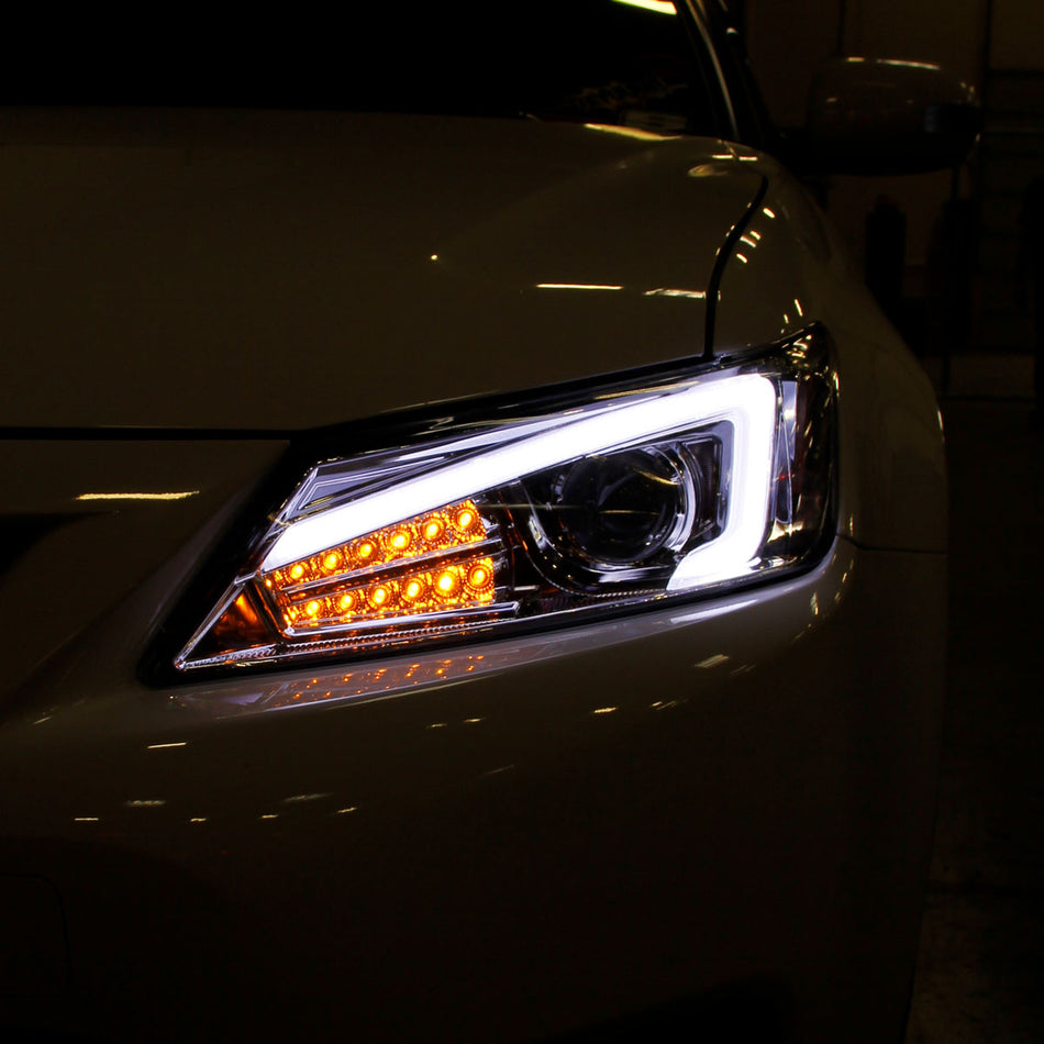 2011-2013 Scion tC LED Bar Projector Headlights w/ LED Turn Signal Lights (Chrome Housing/Clear Lens)