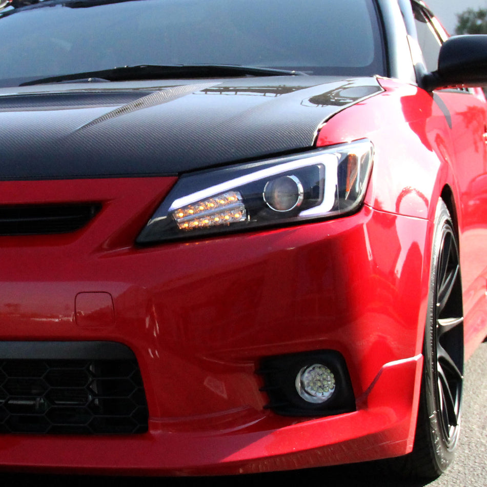 2011-2013 Scion tC LED Bar Projector Headlights w/ LED Turn Signal Lights (Matte Black Housing/Clear Lens)