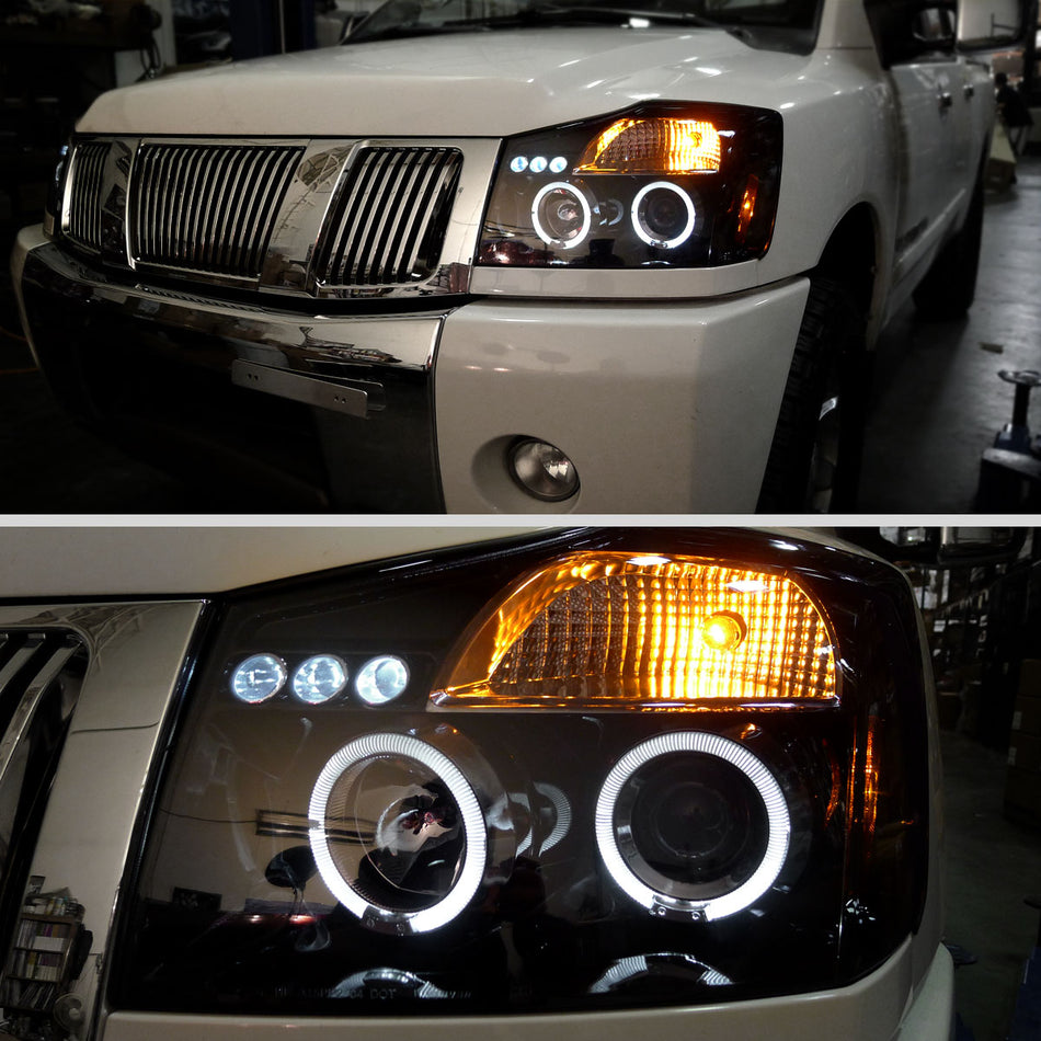 2004-2015 Nissan Titan/ 2004-2007 Armada Dual Halo Projector Headlights (Jet Black Housing/Clear Lens)