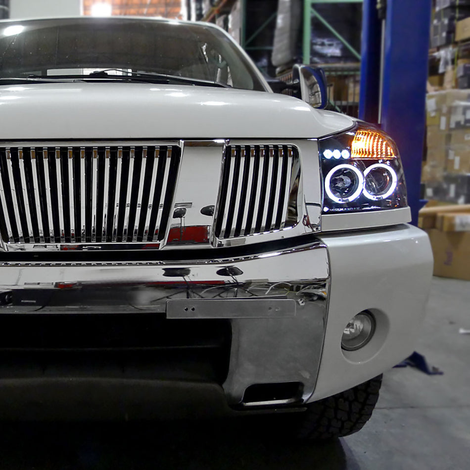 2004-2015 Nissan Titan/ 2004-2007 Armada Dual Halo Projector Headlights (Glossy Black Housing/Smoked Lens)