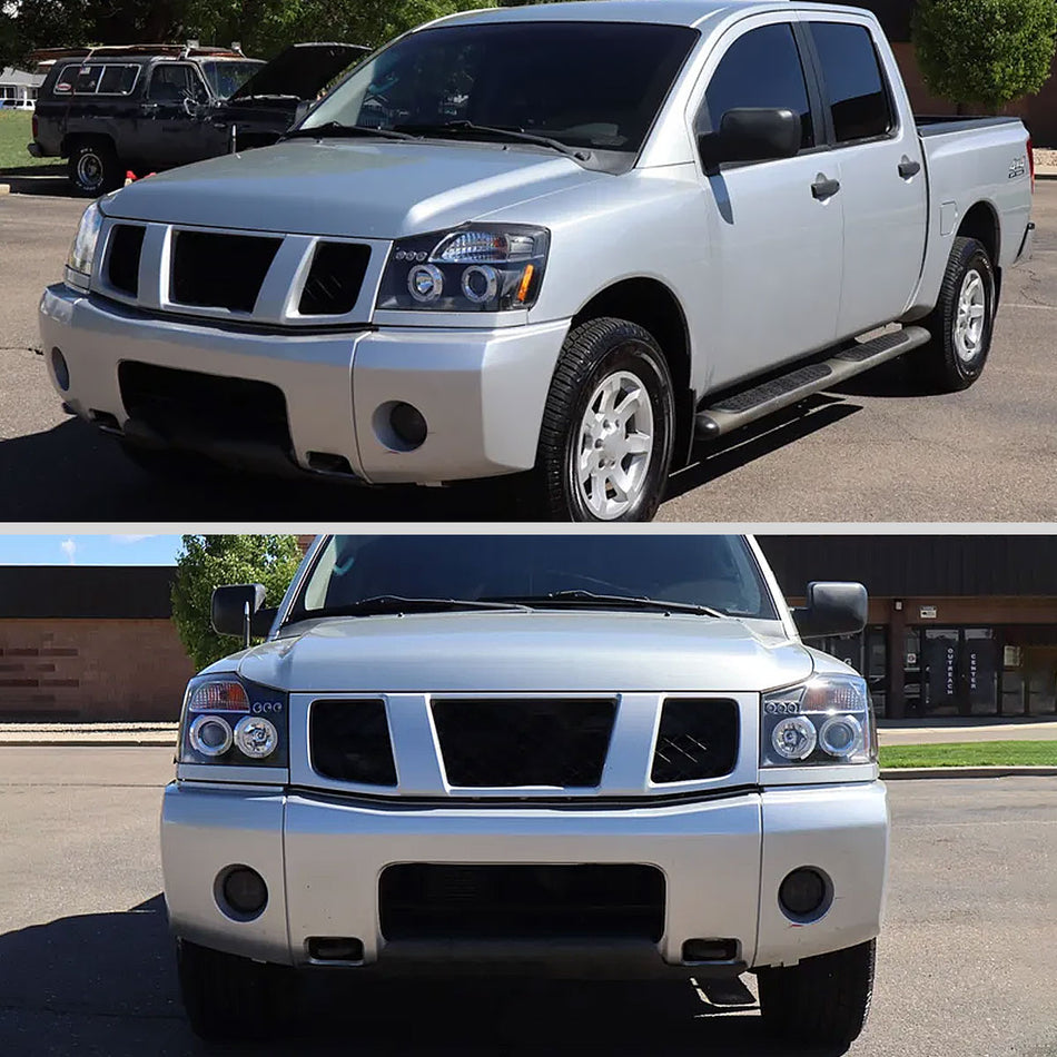 2004-2015 Nissan Titan/ 2004-2007 Armada Dual Halo Projector Headlights (Matte Black Housing/Clear Lens)