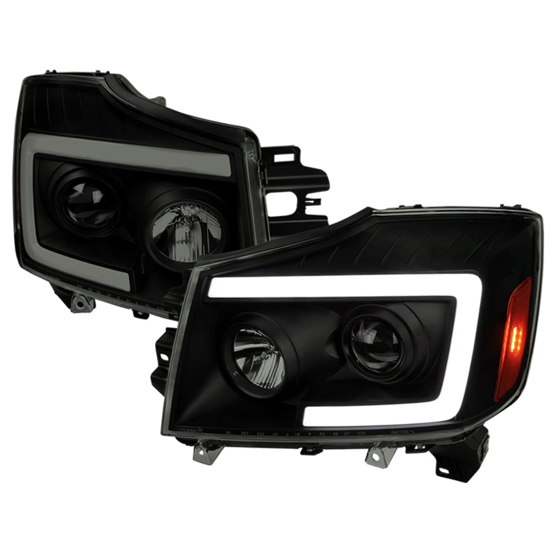 2004-2015 Nissan Titan/ 2004-2007 Armada LED C-Bar Projector Headlights w/ Switchback Sequential Turn Signals (Black Housing/Smoked Lens)