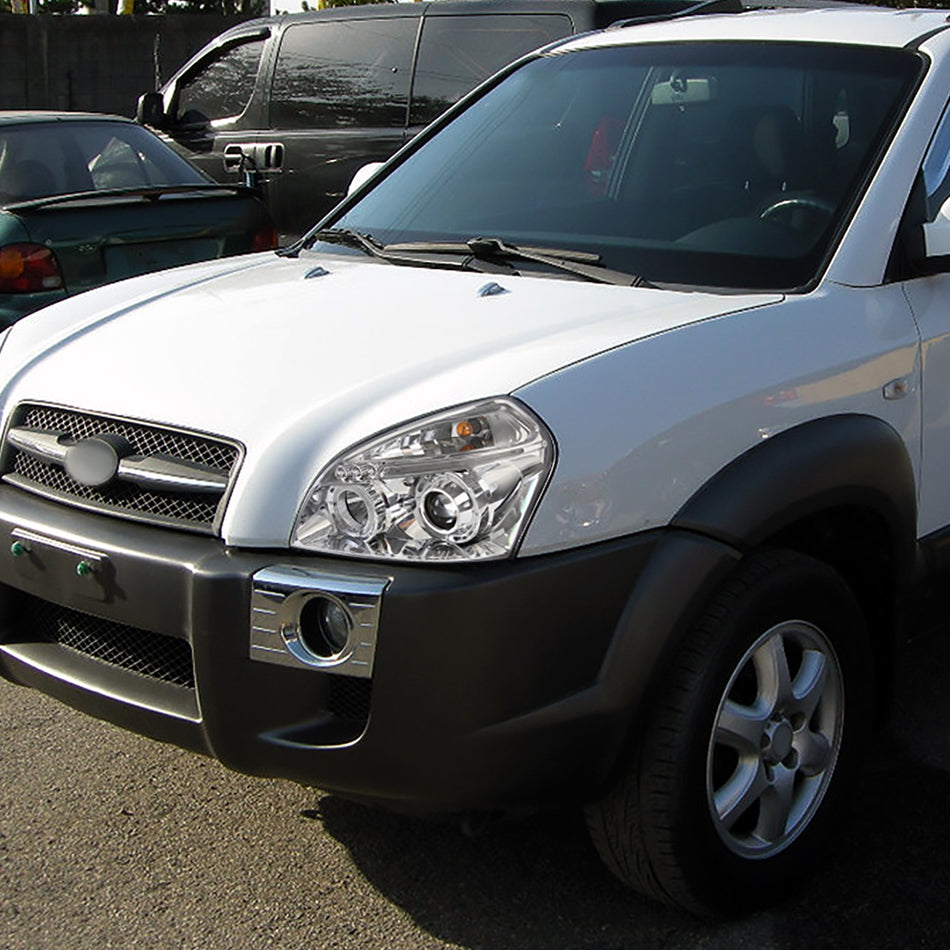 2005-2009 Hyundai Tucson Single Halo Projector Headlights (Chrome Housing/Clear Lens)