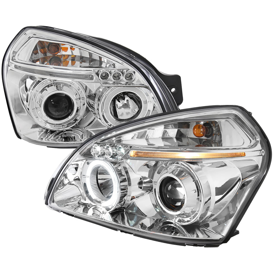 2005-2009 Hyundai Tucson Single Halo Projector Headlights (Chrome Housing/Clear Lens)