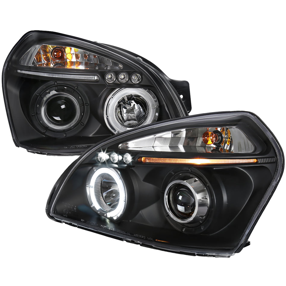 2005-2009 Hyundai Tucson Single Halo Projector Headlights (Matte Black Housing/Clear Lens)