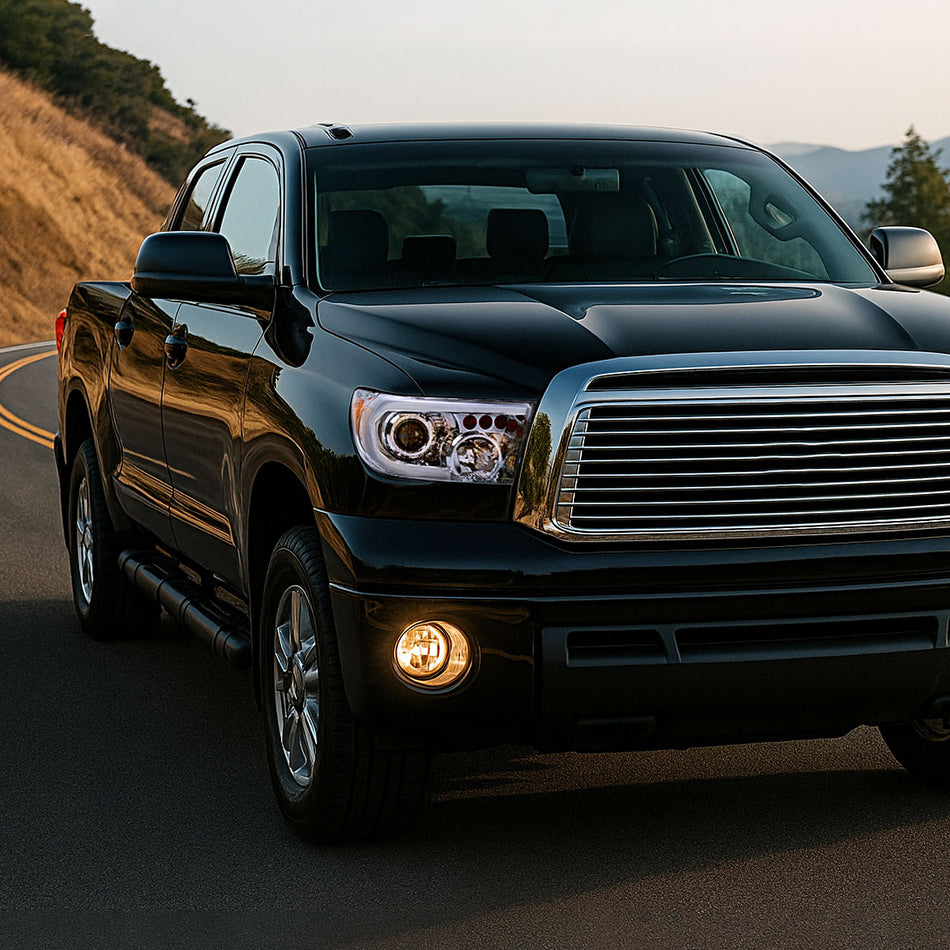 2007-2013 Toyota Tundra/2008-2017 Sequoia Retro Style LED Tube Projector Headlights with LED Turn Signals (Chrome Housing/Clear Lens)