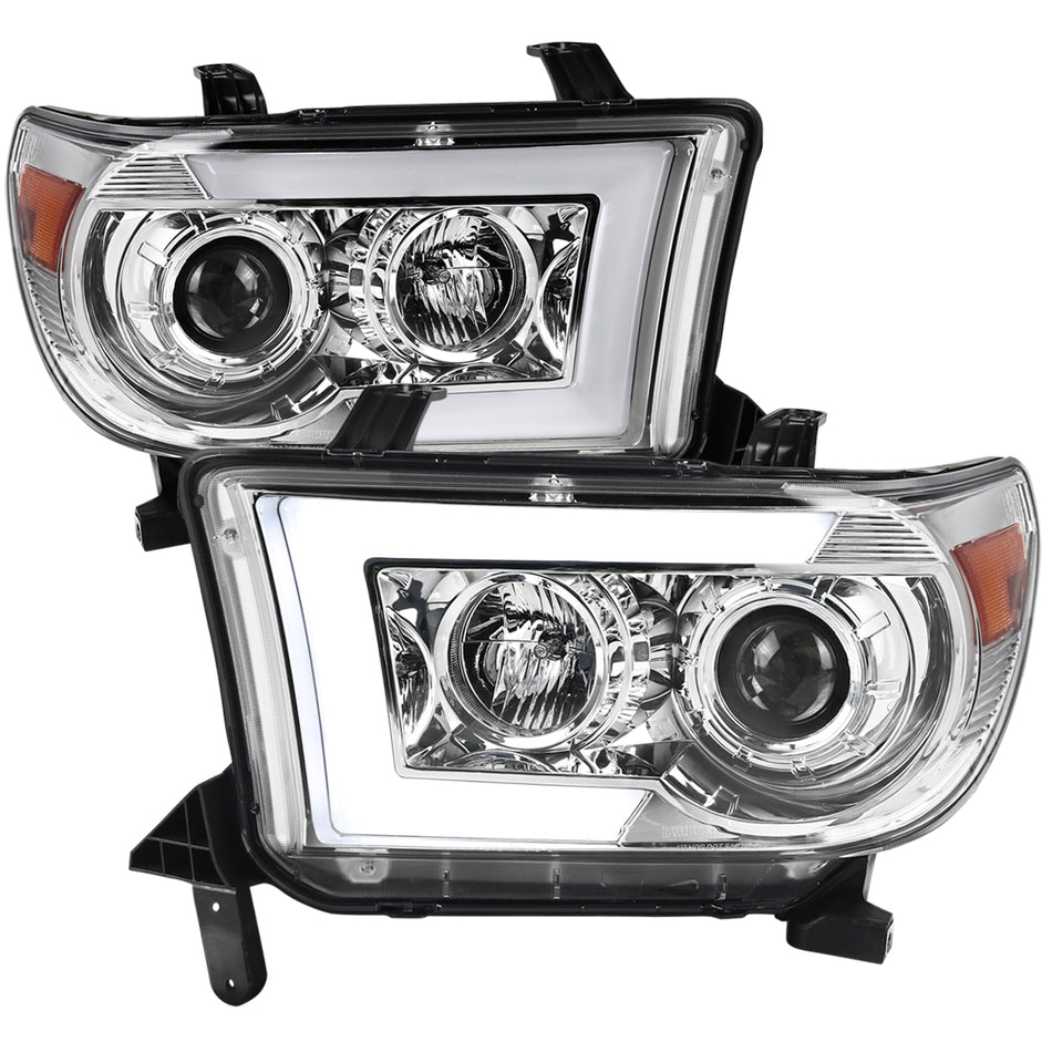 2007-2013 Toyota Tundra/ 2008-2017 Sequoia Switchback Sequential LED C-Bar Projector Headlights (Chrome Housing/Clear Lens)