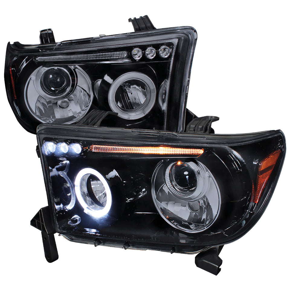2007-2013 Toyota Tundra/ 2008-2017 Sequoia Single Halo Projector Headlights (Glossy Black Housing/Smoked Lens)