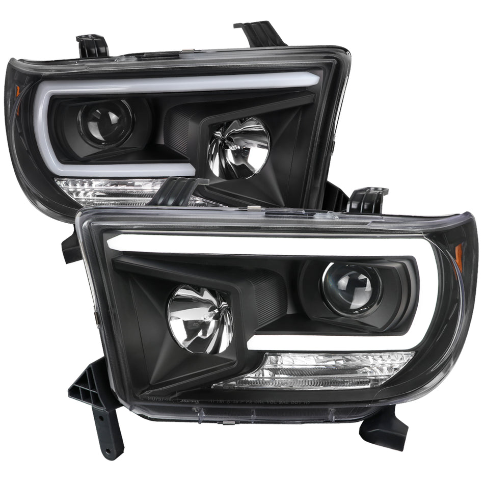 2007-2013 Toyota Tundra/ 2008-2017 Sequoia LED C-Bar Projector Headlights (Black Housing/Clear Lens)