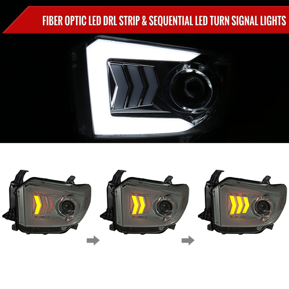 2014-2021 Toyota Tundra LED C-Bar Projector Headlights w/ Sequential Arrow Turn Signals (Chrome Housing/Smoked Lens)