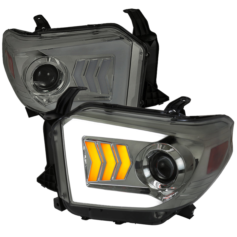 2014-2021 Toyota Tundra LED C-Bar Projector Headlights w/ Sequential Arrow Turn Signals (Chrome Housing/Smoked Lens)