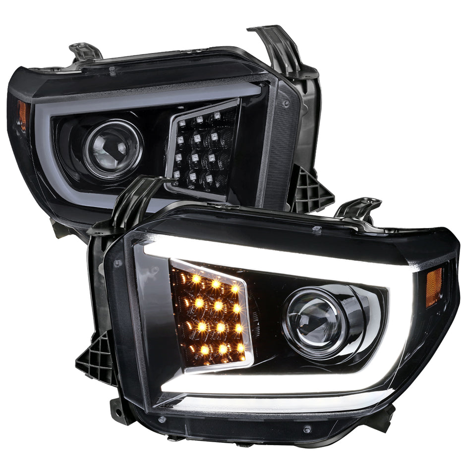 2014-2021 Toyota Tundra LED C-Bar Projector Headlights w/ LED Turn Signal Lights (Glossy Black Housing/Smoked Lens)