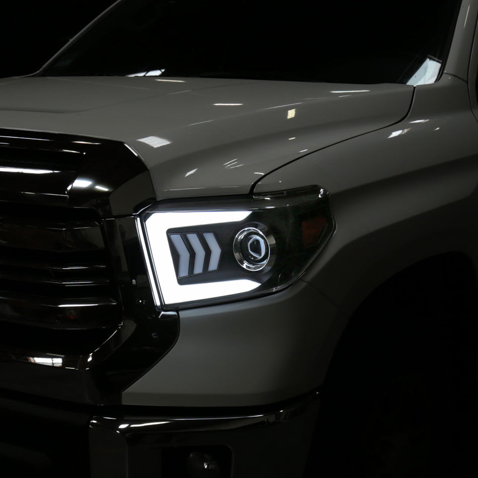 2014-2021 Toyota Tundra LED C-Bar Projector Headlights w/ Sequential Arrow Turn Signals (Matte Black Housing/Clear Lens)