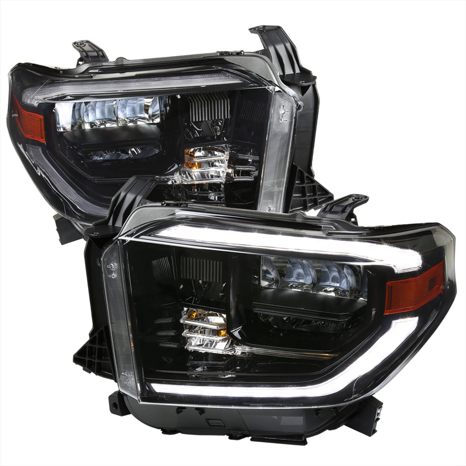 2014-2020 Toyota Tundra LED C-Bar Full LED Projector Headlights w/ Switchback Sequential LED Turn Signal Lights (Black Housing/Clear Lens)