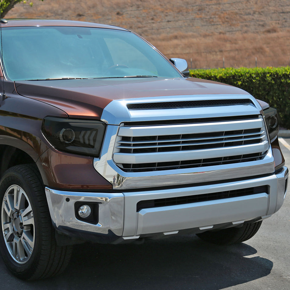 2014-2021 Toyota Tundra LED C-Bar Projector Headlights w/ Sequential Arrow Turn Signals (Black Housing/Smoked Lens)