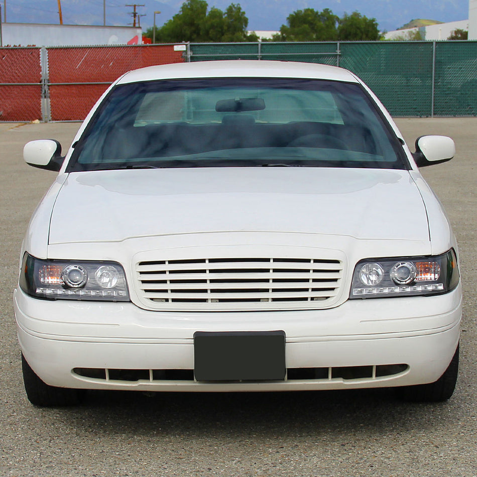 1998-2011 Ford Crown Victoria Projector Headlights w/ LED Light Strip (Matte Black Housing/Clear Lens)