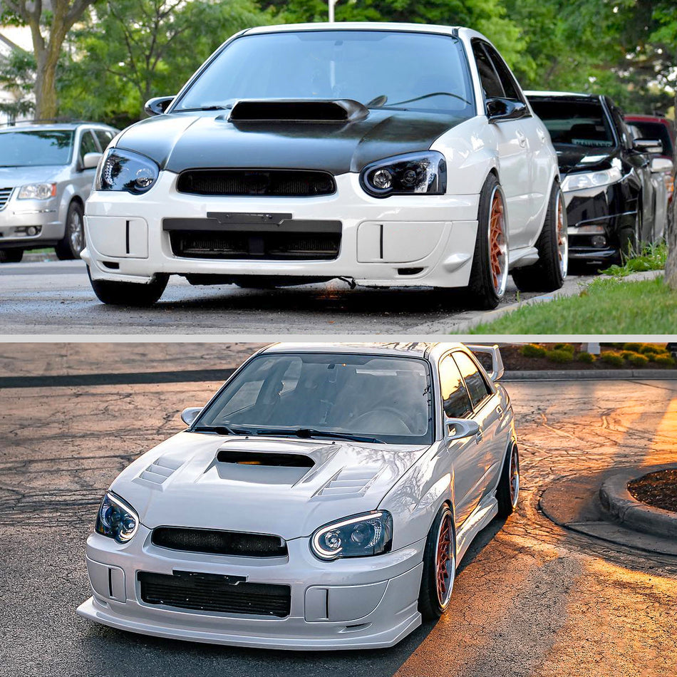 2004-2005 Subaru Impreza WRX/STI Outback Projector Headlights w/ LED Light Bar (Glossy Black Housing/Smoked Lens)