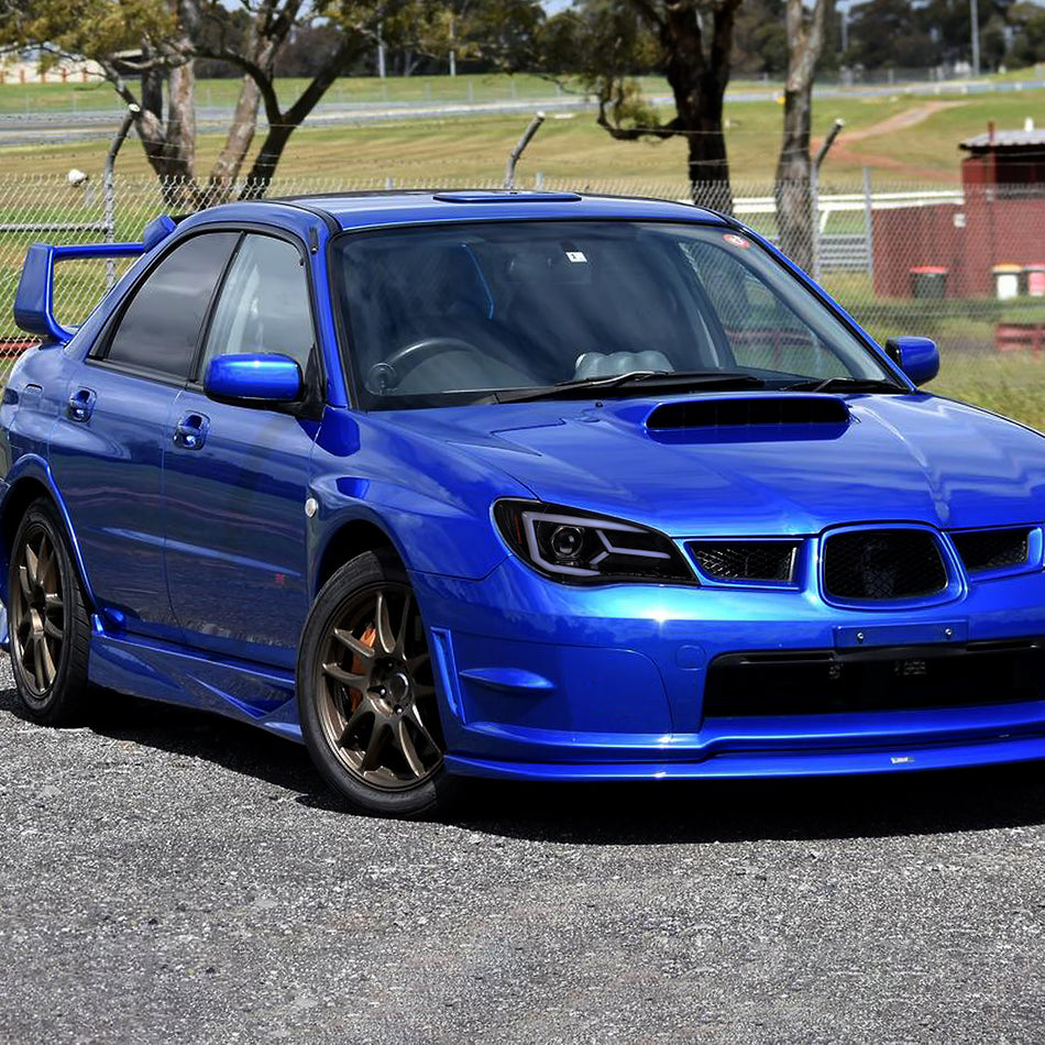 2006-2007 Subaru Impreza WRX STI LED Bar Sequential Turn Signal Projector Headlights (Glossy Black Housing/Smoked Lens)