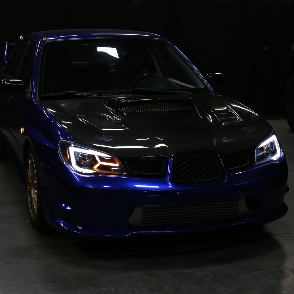 2006-2007 Subaru Impreza WRX STI LED Bar Sequential Turn Signal Projector Headlights (Matte Black Housing/Clear Lens)