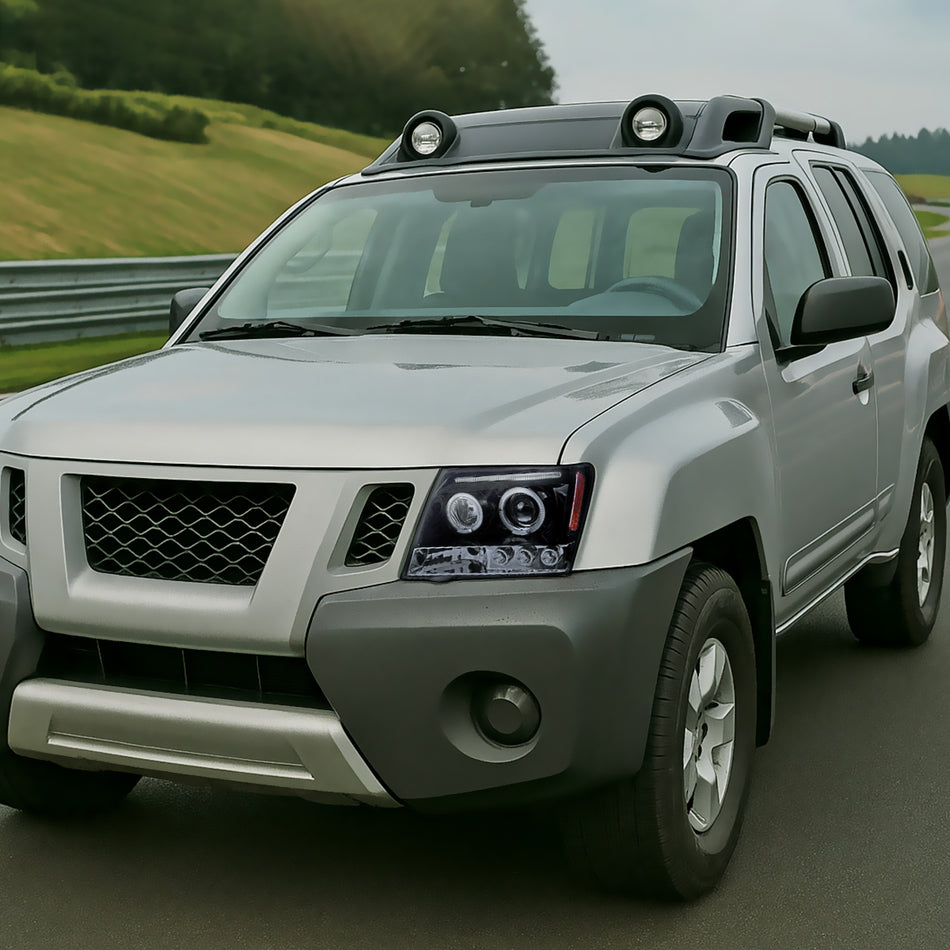 2005-2015 Nissan Xterra Dual Halo Projector Headlights (Glossy Black Housing/Smoked Lens)