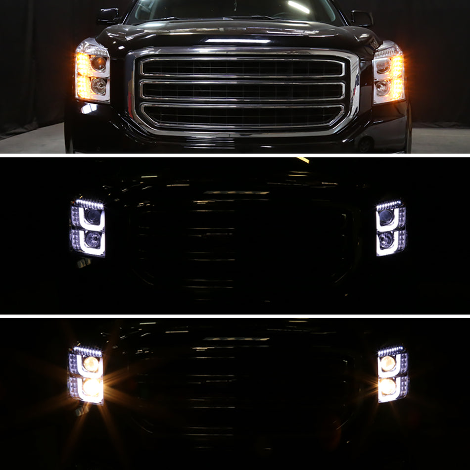 2015-2020 GMC Yukon/Yukon XL LED U-Bar Projector Headlights (Chrome Housing/Clear Lens)