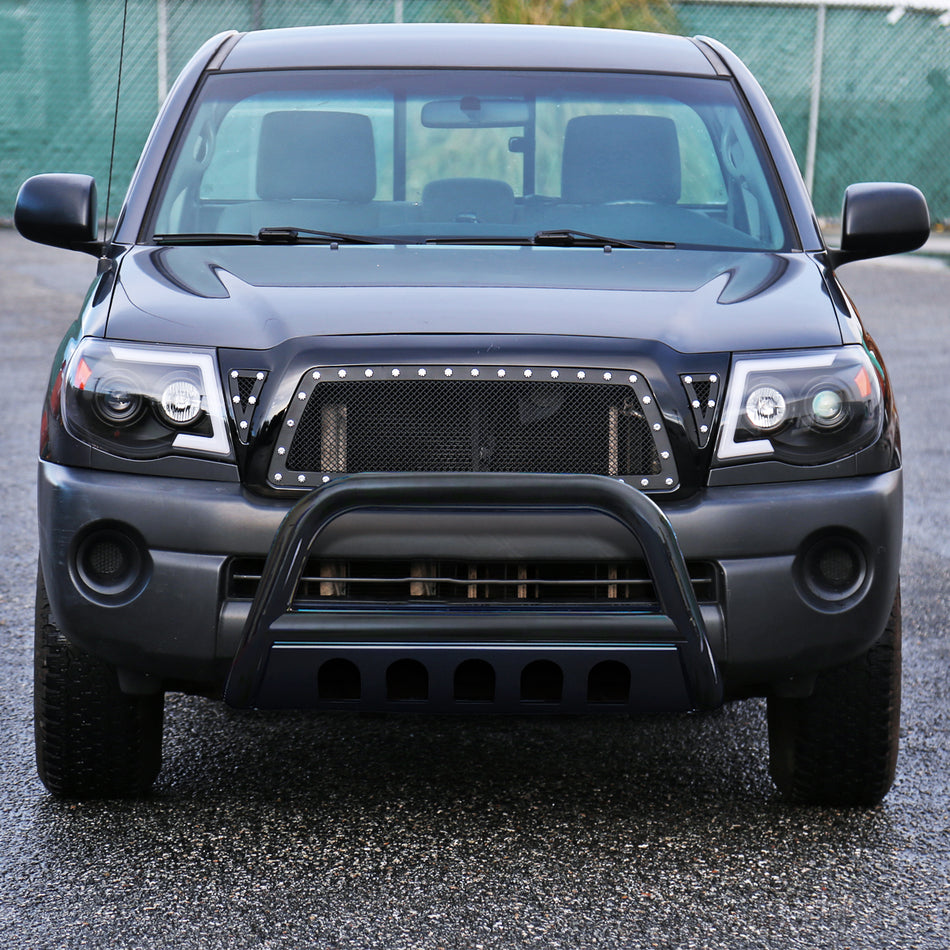 2005-2015 Toyota Tacoma 3" Black Stainless Steel Bull Bar w/ Skid Plate