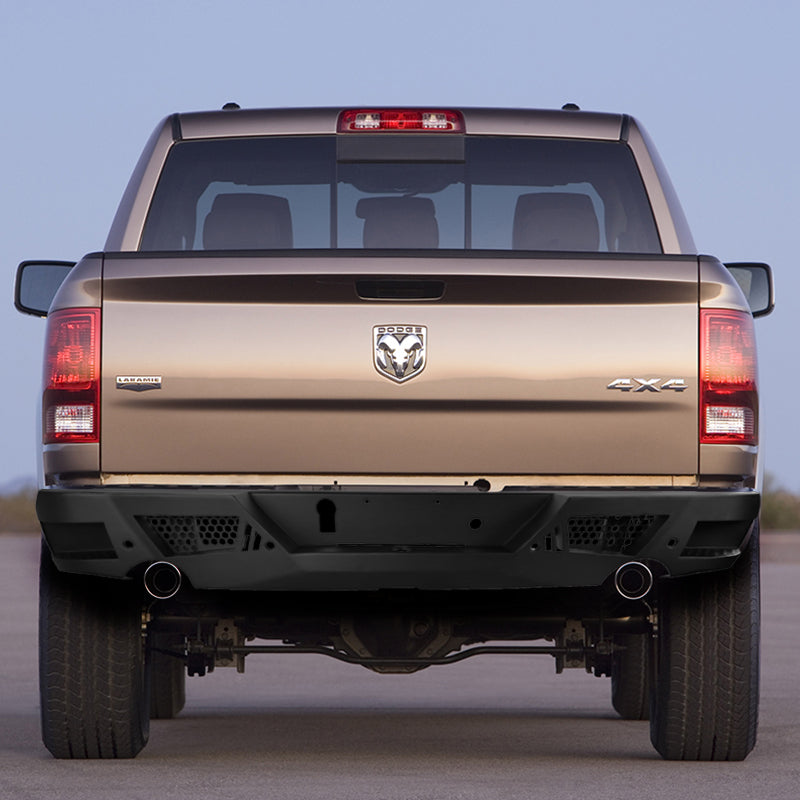 2009-2018 Dodge RAM 1500 / 2019-2021 RAM Classic / 2010-2024 RAM 2500 3500 Black Heavy Duty Steel Rear Step Bumper w/ License Lamp