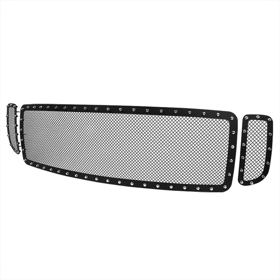 1999-2004 F-250/F-350/F-450/F-550/Excursion Rivet Style Black Stainless Steel 3PC Mesh Grille Insert