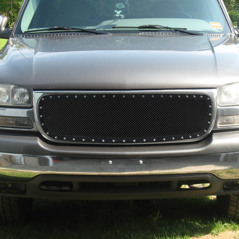 1999-2006 GMC Sierra/Yukon/Yukon XL Rivet Style Black Stainless Steel Mesh Grille Insert