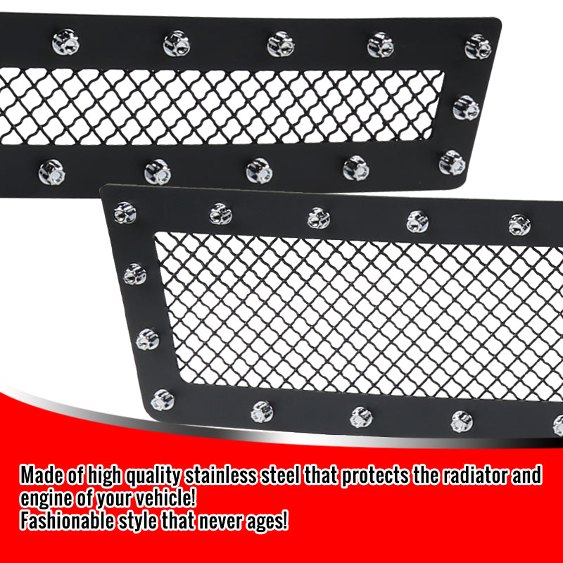 2014-2015 Chevrolet Silverado 1500 Rivet Style Stainless Steel 2PC Mesh Grille Insert (Black V2)