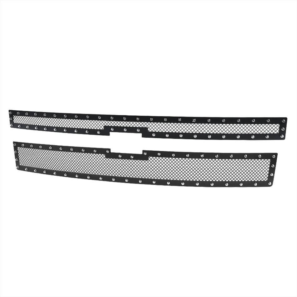 2014-2015 Chevrolet Silverado 1500 Rivet Style Stainless Steel 2PC Mesh Grille Insert (Black V2)