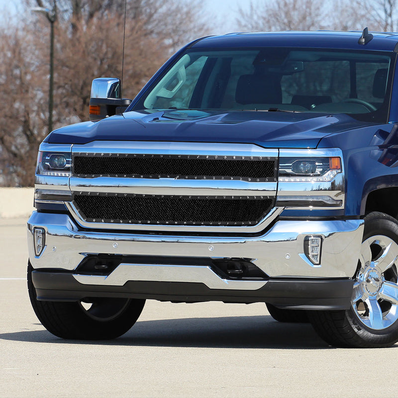 2016-2018 Chevrolet Silverado 1500 Rivet Style Black Stainless Steel 2PC Mesh Grille Insert
