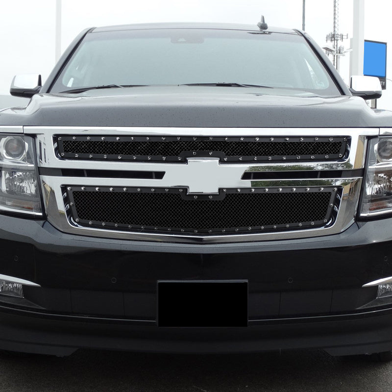 2015-2018 Chevrolet Suburban/Tahoe Rivet Style Black Stainless Steel 2PC Mesh Grille Insert