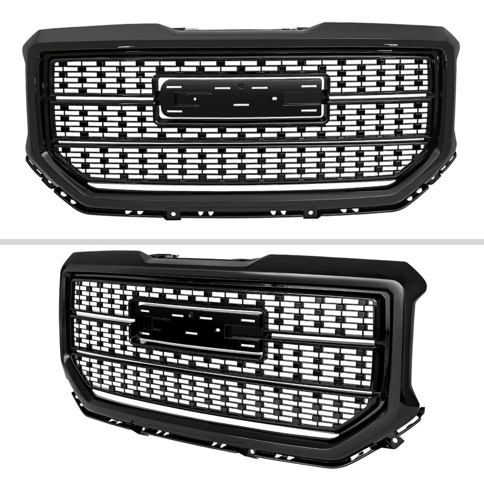 2016-2018 GMC Sierra 1500 Glossy Black Mesh Denali Style Hood Replacement Grille
