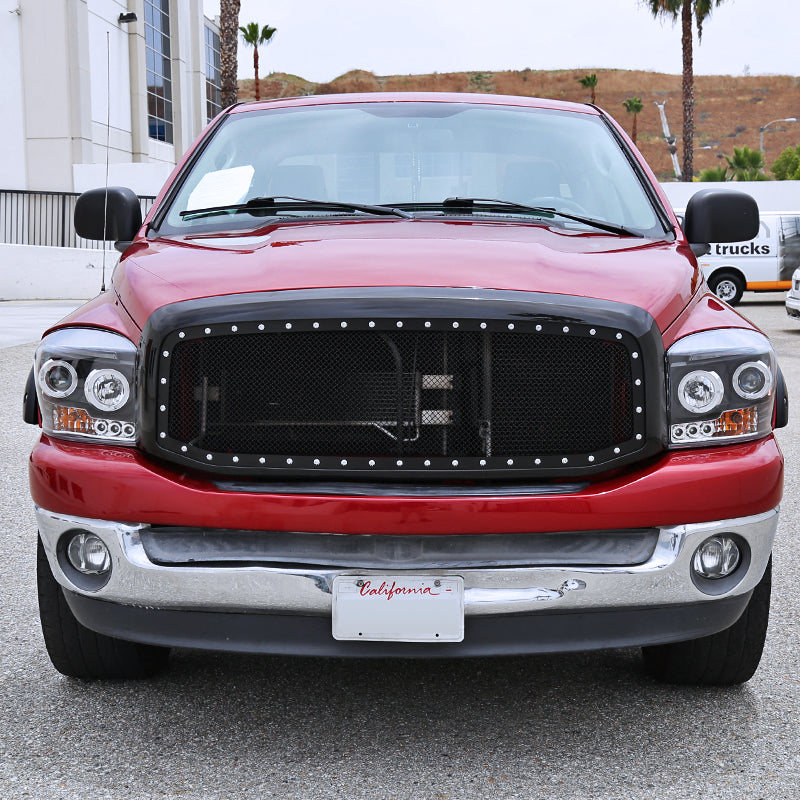 2006-2008 Dodge RAM Glossy Black ABS Rivet Style Grille w/ Stainless Steel Mesh
