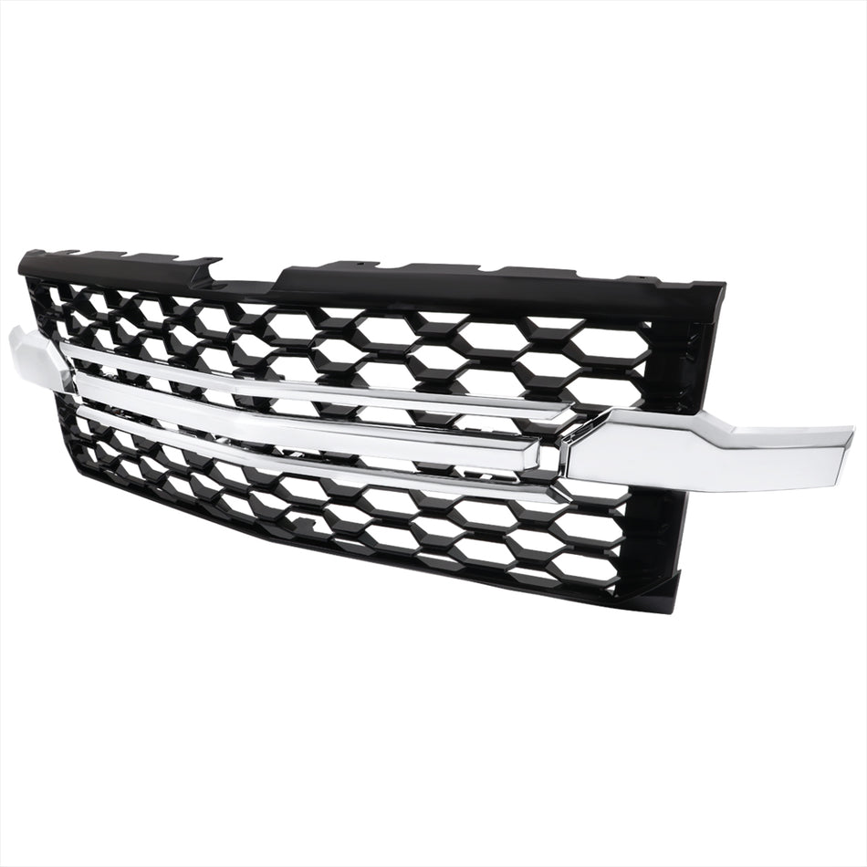2019-2022 Chevrolet Silverado 1500 WT Glossy Black Honeycomb Hood Grille w/ Chrome Trim
