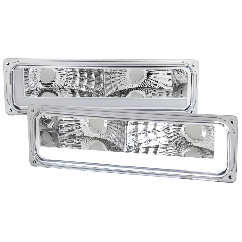 1988-1998 Chevrolet/GMC C10 C/K LED Strip Bumper Corner Signal Lights (Chrome Housing/Clear Lens)