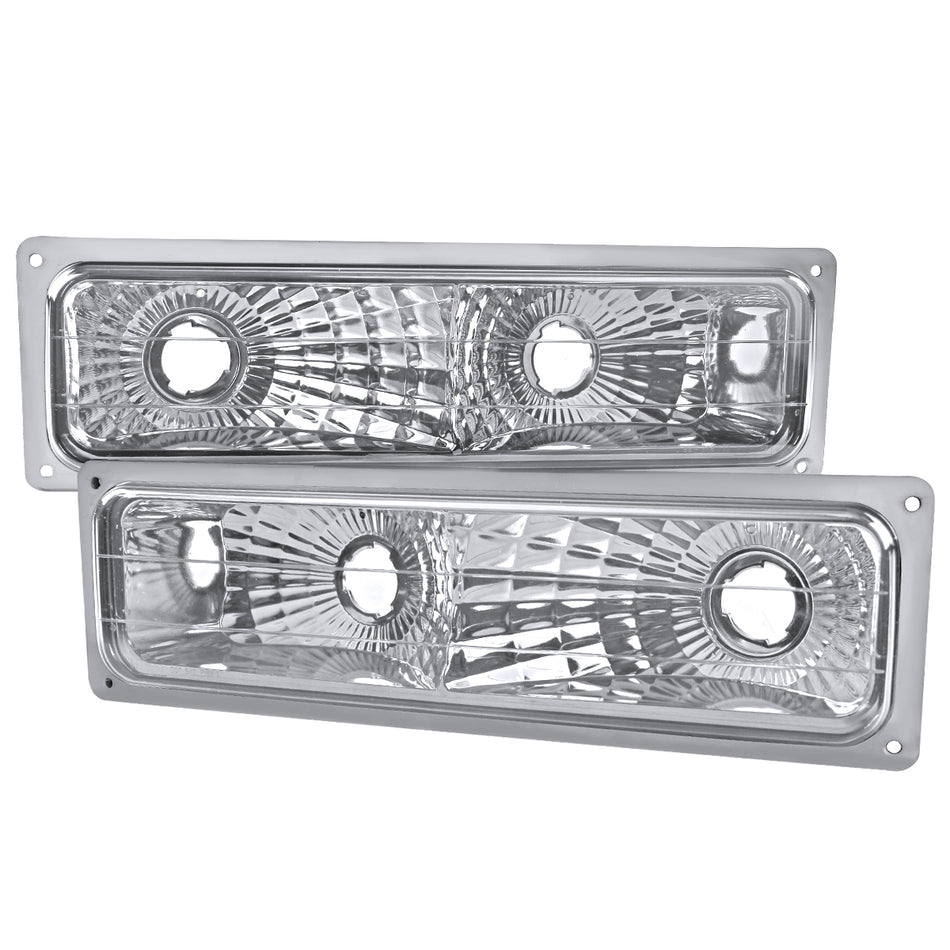 1988-1999 Chevrolet C/K C10/Suburban/Silverado/Tahoe GMC Sierra/Yukon Bumper Lights (Chrome Housing/Clear Lens)