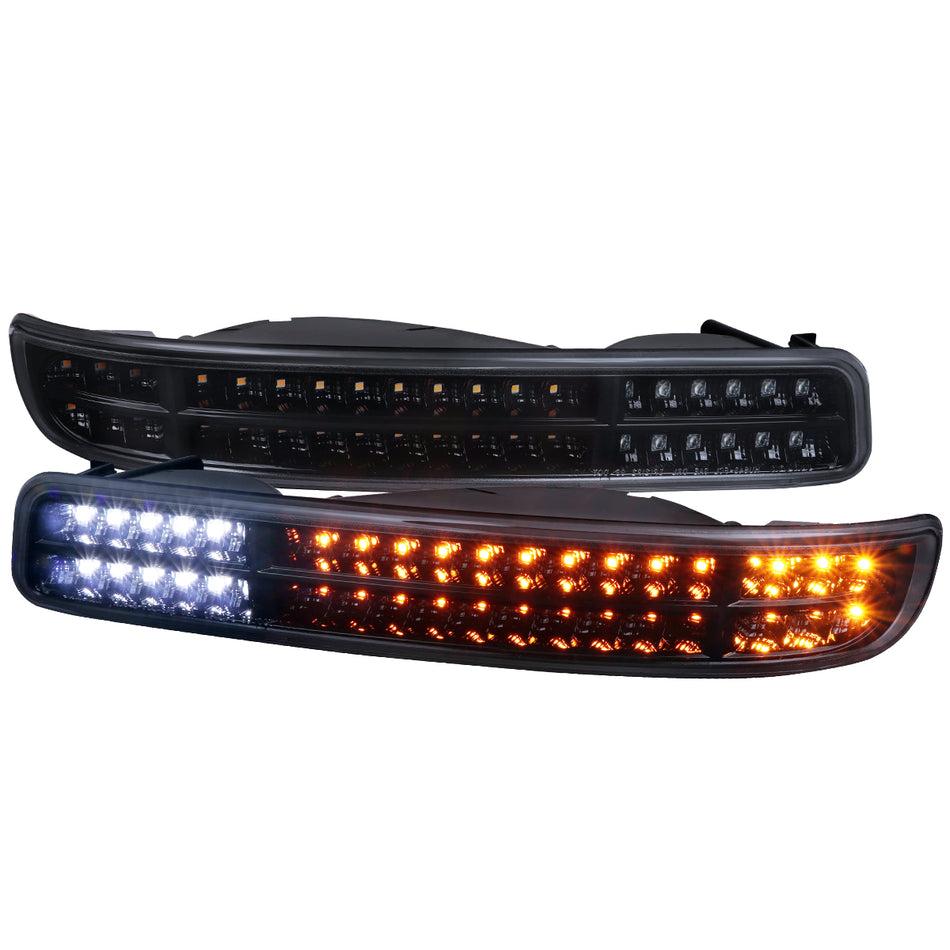 1999-2007 GMC Sierra/Yukon/Yukon XL Bumper Lights w/ Sequential Turn Signal Lights (Glossy Black Housing/Smoked Lens)