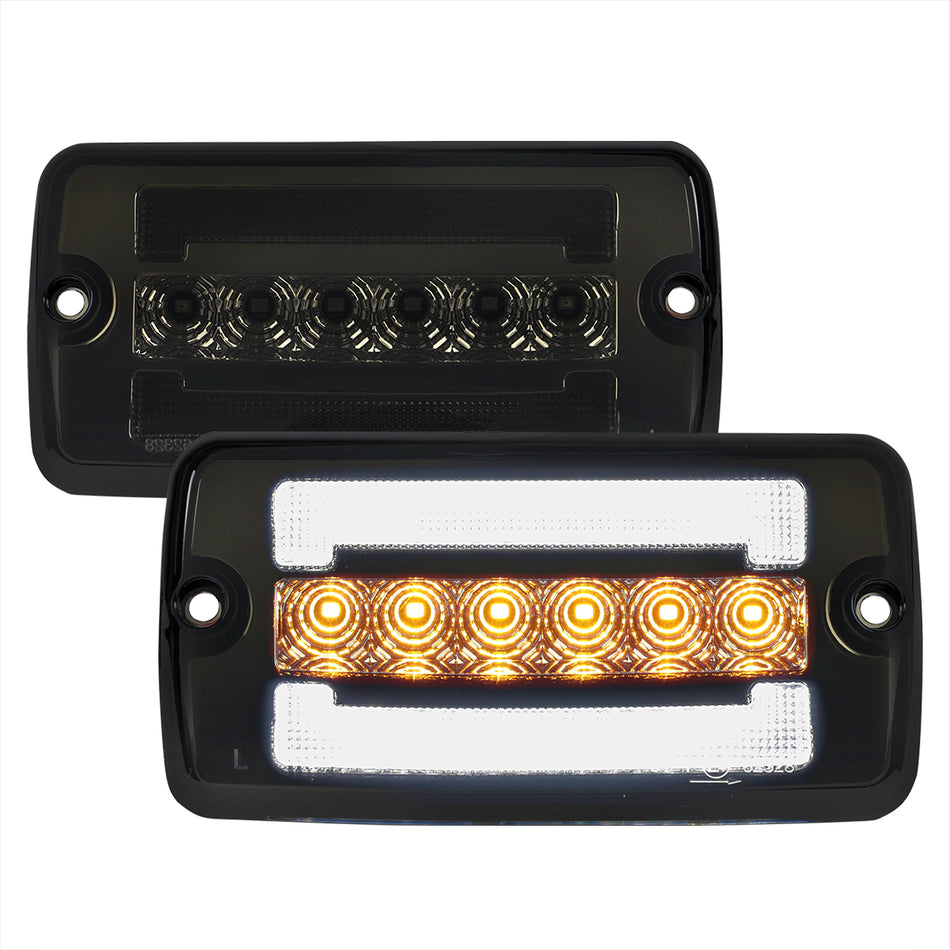 1997-2006 Jeep Wrangler Front Bumper LED Turn Signal Lights (Chrome Housing / Smoked Lens)