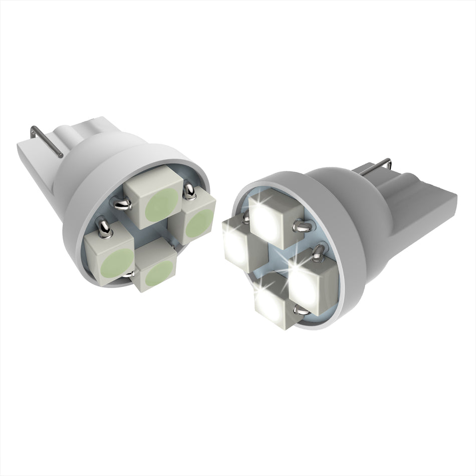 T10 4 SMD Wedge LED License Plate, Side Marker, Lamp Light Bulb - 2PC (White)