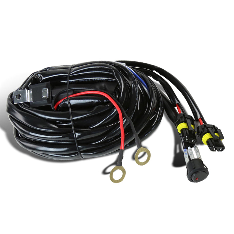 Universal 9' 14 Gauge Fog Lights Wiring Harness Kit w/ 2 Connectors, Fuse, On/Off Switch, & Relay
