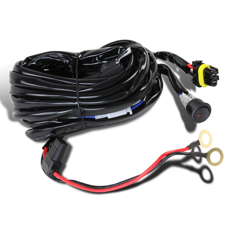 Universal 9' 14 Gauge Fog Lights Wiring Harness Kit w/ 1 Connector, Fuse, On/Off Switch, & Relay
