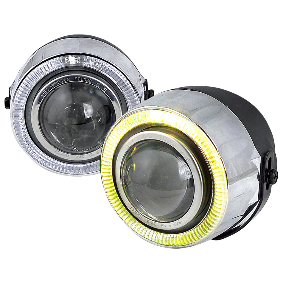 Universal 12V/55W H7 Projector Fog Lights Kit w/ RGB LED Halo Rim (Chrome Housing/Clear Lens)