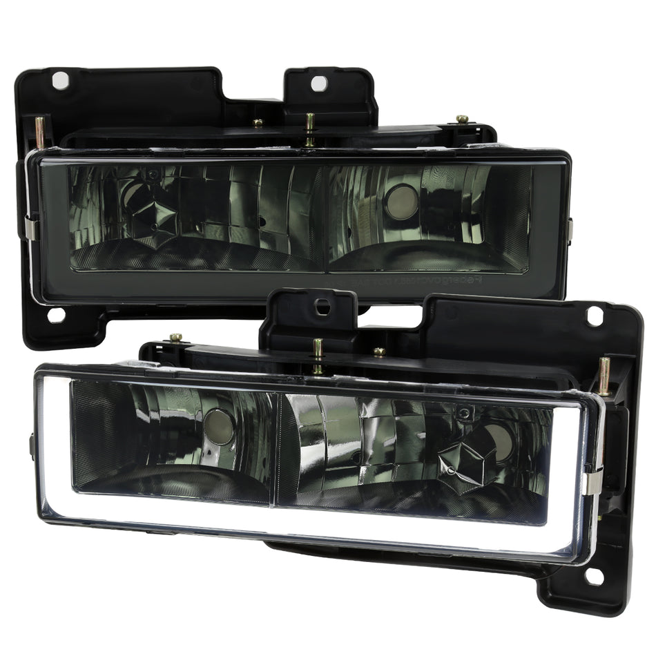 1988-1998 Chevrolet C/K C10/Tahoe/Suburban/Silverado GMC Sierra/Yukon/Suburban LED Bar Crystal Headlights (Chrome Housing/Smoked Lens)