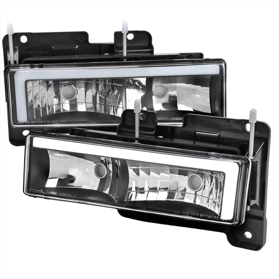 1988-1998 Chevrolet/GMC C10 C/K LED Strip Factory Style Headlights (Matte Black Housing/Clear Lens)