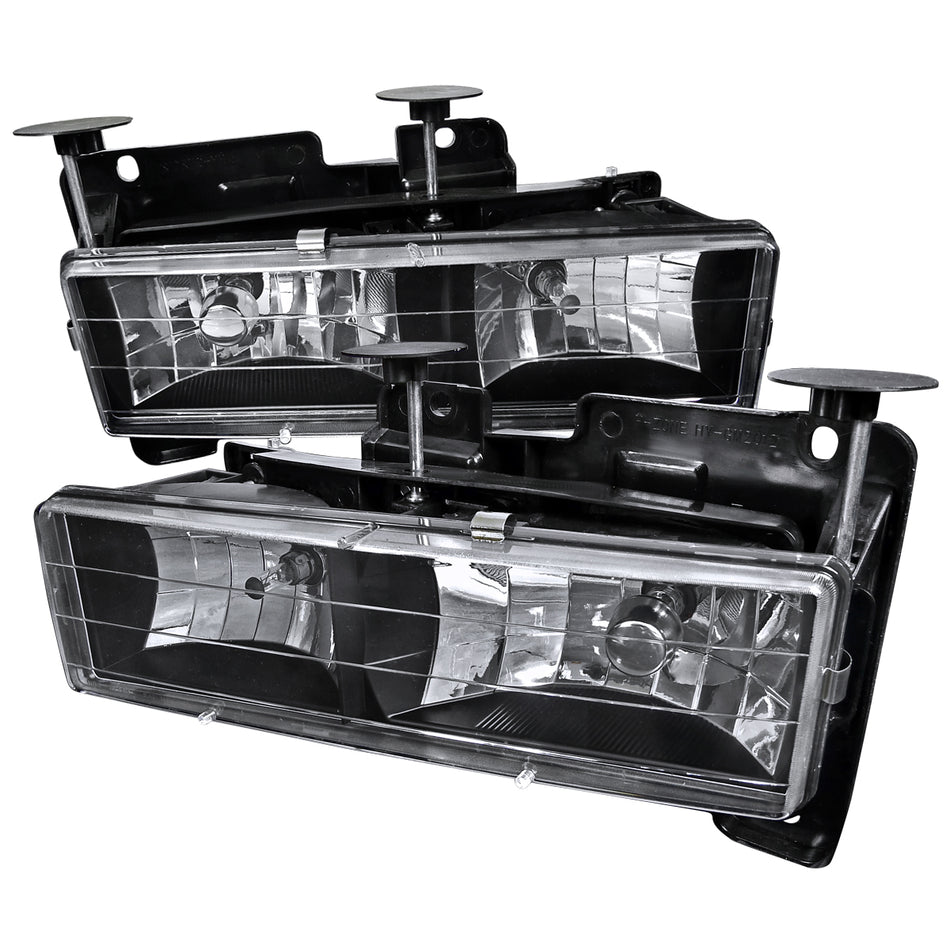 1988-1998 Chevrolet C/K C10/Tahoe/Suburban/Silverado GMC Sierra/Yukon/Suburban Crystal Headlights (Matte Black Housing/Clear Lens)