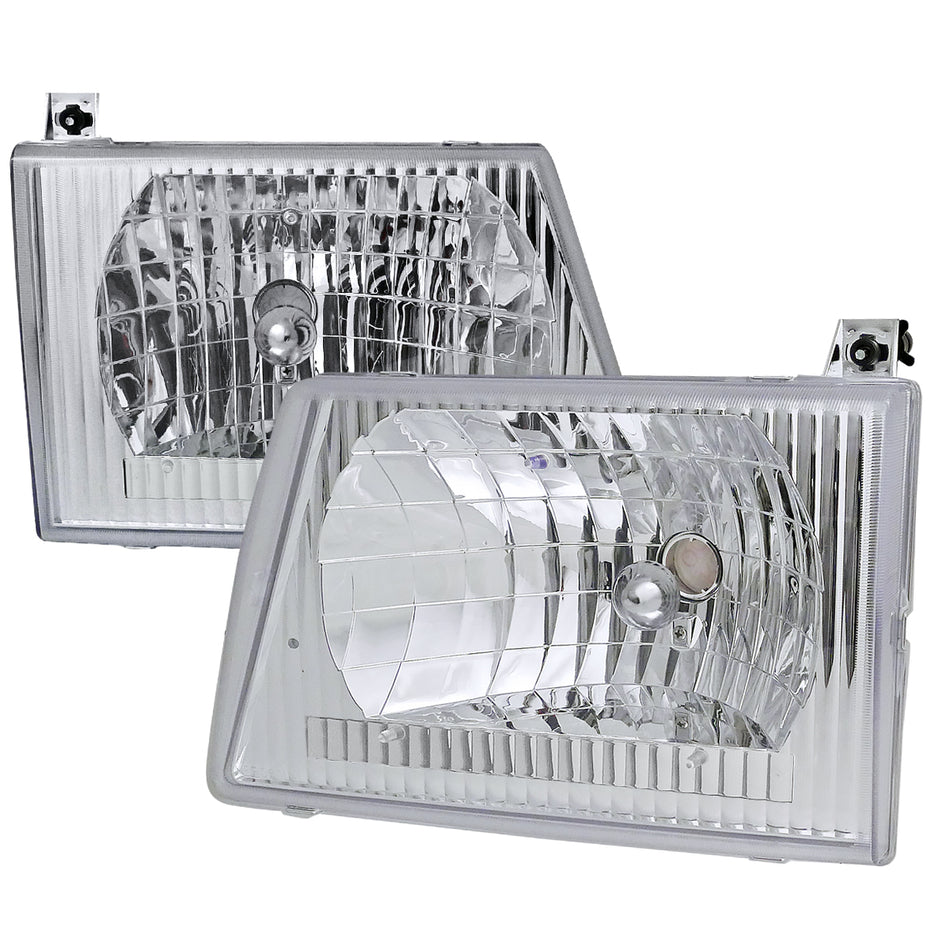 1992-2006 Ford Econoline Factory Style Crystal Headlights (Chrome Housing/Clear Lens)